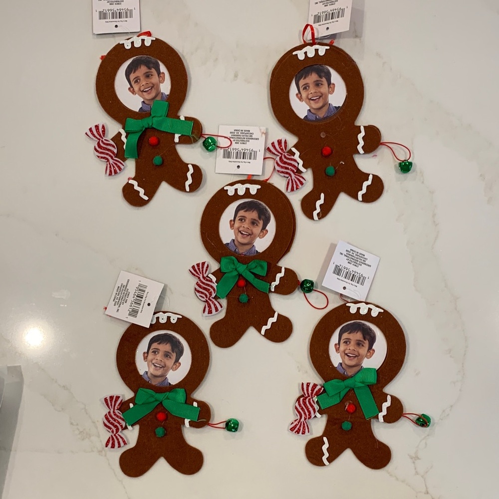 5 x Felt Gingerbread Frame Ornamnets for Christmas tree NEW with Tags